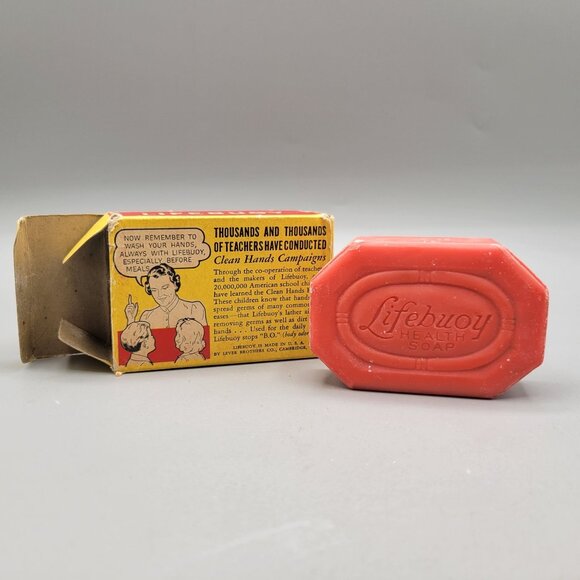 1940s Lifebuoy Health Soap Red Bar In Original Box Bathroom Decor - Picture 3 of 6